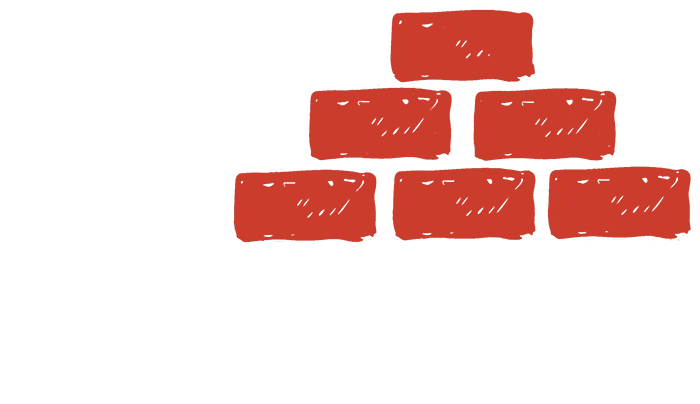 6Brick's - Company Logo with the number 6 next to a stack of red bricks stacked in a pyramid and the word Bricks below them.